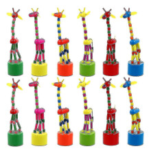 Hot Style 12pcs Wood Animal Giraffe Figurine Push Up Toy - Dancing Animal Finger Puppet