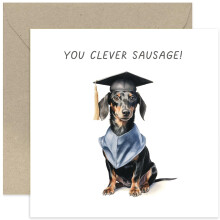 Old English Co. Cute Graduation Card for Him or Her - 'Clever Sausage' Daschund