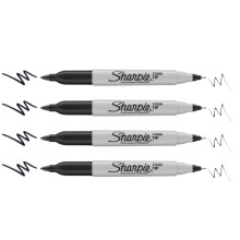 Sharpie Twin Tip Permanent Markers, Black, 4 Pack | Fine & Ultra-Fine Points | P
