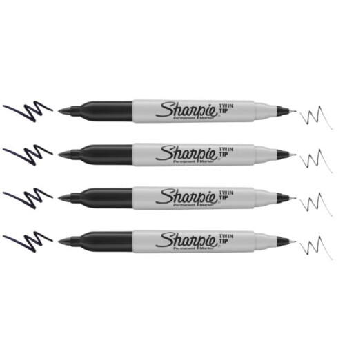 Sharpie Sharpie Twin Tip Permanent Markers, Black, 4 Pack | Fine & Ultra-Fine Points | P
