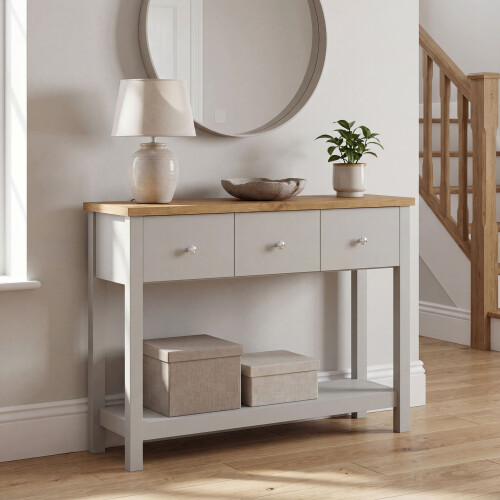 Vida Designs (White & Oak) Arlington 3 Drawer Console Table Hallway Unit