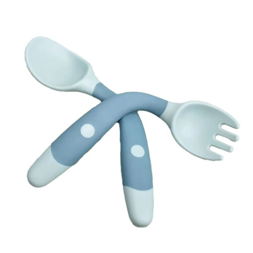 Silicone & PP Children'S Training Tableware Set - Soft Twist Fork and Spoon for Learning to Eat