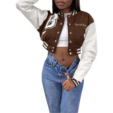Giacca stile college con fodera morbida, bomber corto stile Y2k da donna con corpetto staccabile, giacca da baseball a maniche lunghe con dettagli in