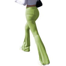 Pantaloni casual da donna per il tempo libero, pantaloni yoga a coste con gamba svasata, leggings comodi a vita alta elasticizzati in tessuto