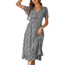 Rochie maxi lejeră pentru femei, tiv înalt și jos neregulat, cu decolteu în V, model faux, rochie de vară casual din material ușor și