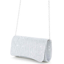 Bolsa envelope com glitter para eventos formais, alça de ombro ajustável em metal com acabamento holográfico e decoração brilhante, elegante.