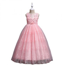 Elegantes Tüll-Festkleid für Mädchen, ärmelloses, bodenlanges Kleid mit floraler Spitzenapplikation am Oberteil, A-Linien-Tüllkleid für