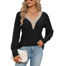 Stilvoller Spitzenpullover mit V-Ausschnitt, lässiger, einfarbiger Spitzenpullover mit V-Ausschnitt, schicker und charismatischer Look, leicht zu