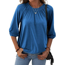 Spring Summer Autumn Blouse For Women3/4Length Sleeve Pleated Sleeve Design Loose Fit Tops Soft And Comfortable Skin Friendly Breathable