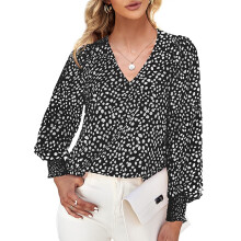 Blouse coupe décontractée pour femme, collection Fashion2025, manches longues, col V, en mousseline, smocks, style bohème élégant, imprimé