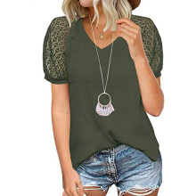 Breathable Lace Sleeve Blouse For Women Waffle Knit Plus Size V Neck Casual Tops Stretchy Loose Fit Shirts Ideal For Multiple Occasions
