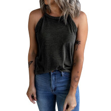 Feminin stil tanktoppe til kvinder, højhalset halterneck ærmeløs cami-skjorte med elastisk strikstof, let og luftigt design, ensfarvet løs