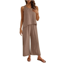 2-delige damesoutfits voor uitgaan, casual losse-Donker kaki XL