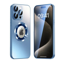 Magnetic Cover iPhone 16 Pro con protección de lente y vista del logo - Azul