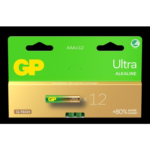GP Ultra Alkaline AAA Battery, 24AU/LR03, 12-pack