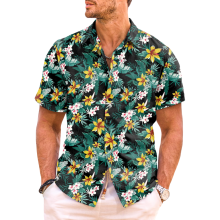 Camisa hawaiana de hombre manga corta playera tropical de verano verde L — ropa vacaciones hombre, camisa vacaciones