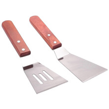 Lot de 2 spatules Ă steak plates en acier inoxydable avec manche en bois, accessoires de cuisine