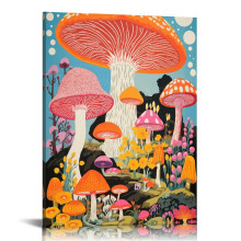 Wooden Framed Colored Mushroom Canvas Art 24x36 Inch
