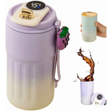 316 Stainless Steel Travel Mug, 15oz Vacuum Insulated Tumbler with LED Temp Display, Flip Lid & Silicone Seal – Compatible with Hot/Cold Drinks