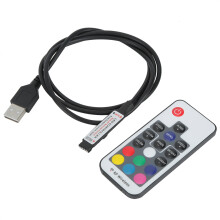 RF trådløs fjernkontroll, 5V DC 4-pinners LED-lysstripe, 17-tasters kontroller for dynamisk farge og lysstyrke, klar for smarthjem med enkel