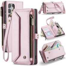 RFID-Blocking Crossbody Wallet Case for Samsung Galaxy S25 Ultra – 10-Card Holder, Zipper Bills Slot, Soft PU Leather, Magnetic Strap