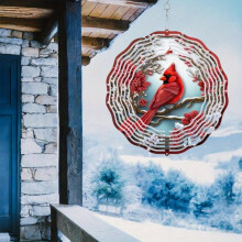 Cardinal Wind Spinner with Pine & Floral Design, 10" Metal Garden Spinner for Outdoor Decor, Patio, Lawn, Garden – Compatible with Holiday &