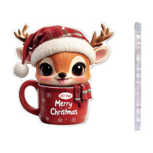 Christmas Reindeer Hanging Ornaments Animal Cute Santa Hat Deer in Cup Christmas Decorations Holiday Decor Acrylic Cartoon Decoration