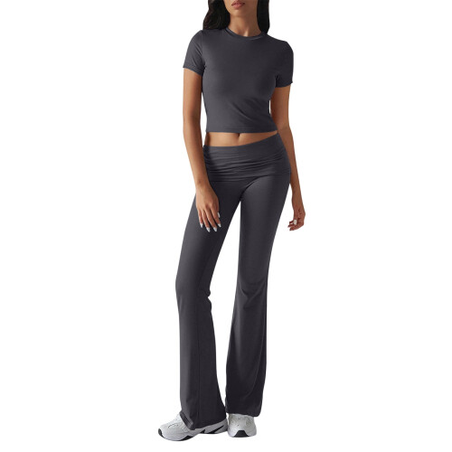 Women's Solid Casual 2-Piece Set Top & Pants Dark Gray M