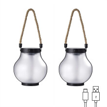 2PCS Solar Lanterns, Waterproof Flickering Flame, USB & Solar Dual Charging, 2 Modes, Hanging Outdoor Decor for Garden/Yard/Patio/Pathway