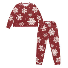 Christmas Pjs Women Pajama Set Snowflake Printed Sleepwear Soft Loungewear Comfy 2 Piece Pjs Set Crewneck Nightwear with Pockets, M