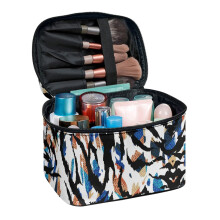 Lightweight Portable Large Capacity Makeup Organizer Bag Travel Portable Makeup Case Blue Tiger Pattern