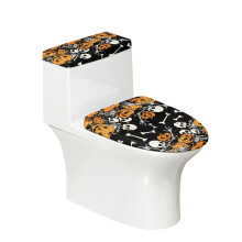 Halloween Skull and Pumpkin Pattern Fashion Toilet Lid Covers Set Stretch Fits All Toilet Shapes for Modern Bathrooms