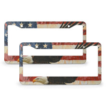 2-Pack Bald Eagle Over Flag License Plate Frames – Aluminum, 2-Hole, Compatible with US & CA Plates