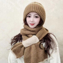 Integrated Polyester Fiber Women's Winter Knitted Hat with Ear Protection and Windproof Scarf for Outdoor and Daily Use
