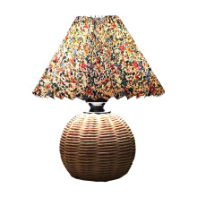 Small Wicker Lamp Table Pleated Lampshade Usb, Vintage Bedside For Farmhouse Decoration