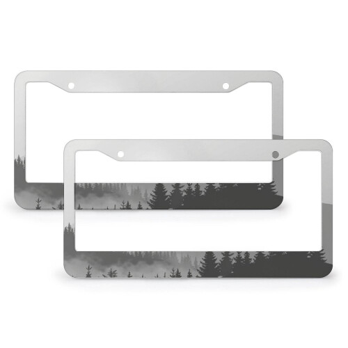License Plate Frames Trees Mountains Foggy Landscape