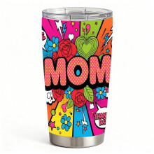 Stainless Steel Insulated Tumbler with Lid, Colorful Pop Art MOM Floral Design, Double-Wall Hot Cold Travel Cup, Mother’s Day Gift for Women