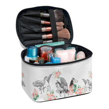 Brush Slots Double Zipper Cosmetic Bag Makeup Organizer Camping Dreamy Pegasus Rose Pattern