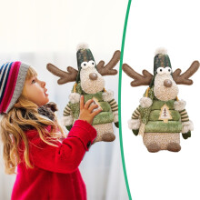 Christmas Reindeer Plush 22 Inch, Large Stuffed Animal Shelf Sitter, Green Festive Holiday Decor, Xmas Indoor Ornament for Home Table
