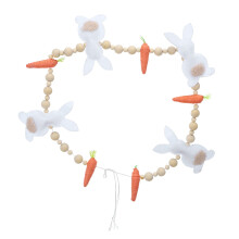 Easter Rabbit Carrot Beads Garland, Wooden Bunny Banner for Wall, Fireplace, Shelf – Indoor/Outdoor Home & Party Decoration