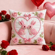 Valentine's Day 3D Embroidery Love Rabbit Pillowcase Pink Romantic Decoration Pillow Pillow Sofa Bedroom Holiday Atmosphere Soft Cushion