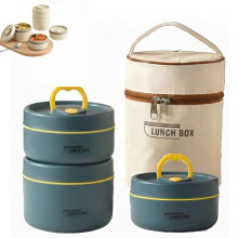 3-Tier Portable Insulated Stainless Steel Lunch Container Set, Microwave Safe, Stackable, Hot/Cold Food, for Work/Picnics/Camping (Blue)