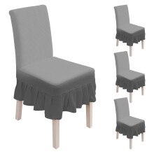 4Pcs Grid Pattern Dining Chair Slipcovers with Skirt, Soft & Waterproof, Stretch Hem – Compatible with Standard Chairs