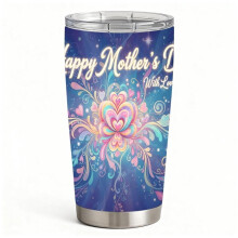 Stainless Steel Insulated Tumbler with Lid, Happy Mother’s Day Colorful Heart Bloom Design, Double-Wall Hot & Cold Travel Cup, Gift for Mom