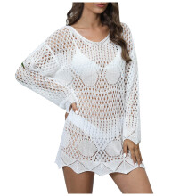Women's Swimsuit Coverup Crochet Long Sleeve Swimwear Cover ups Bikini Bathing Suits Summer Beach Dress