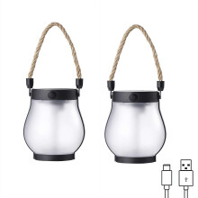 2 PCS Waterproof Solar Lanterns with Flickering Flame, USB/Solar Dual Charging, 2 Modes, Hanging Outdoor Decor for Garden, Yard, Patio, Pathway