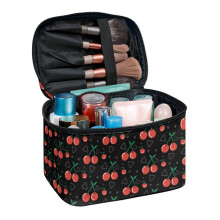 Cherry Pattern Polyester Cosmetic Bag Make Up Organizer Case Double Zip Large Makeup Bag Daily Work