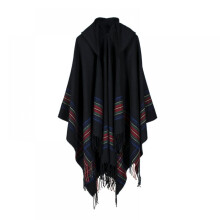 Moderigtigt design: Moderne kvinders tykke, farvede stribede kashmir jacquard sjal kan bæres, varm, forlænget, moderigtig hættekappe