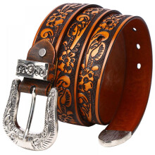 Rundleer riem met kleine rozenreliëf, dunne herenriem, gepersonaliseerde riem, verlengde neutrale riem