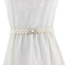 Stile alla moda, catena da donna con strass e perle in vita, cintura elastica decorativa per abiti alla moda, coprivita elastico con fiore dolce da
